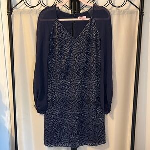 Lilly Pulitzer Navy Beaded Long-Sleeve Evening Dress